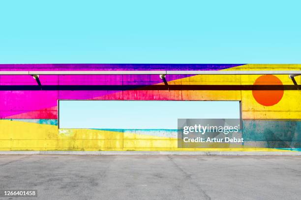 beautiful colorful artwork paint in concrete wall with sky window. - graffiti background bildbanksfoton och bilder