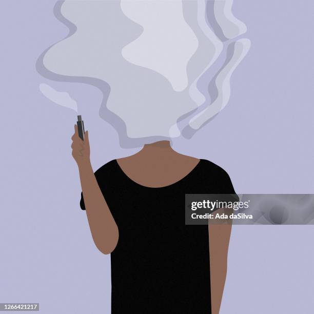 junge frauen rauchen elektronische zigarette. - zigarette stock-grafiken, -clipart, -cartoons und -symbole