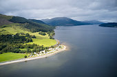 Loch Long aerial view towards Coulport in Argyll and Bute Scotland
