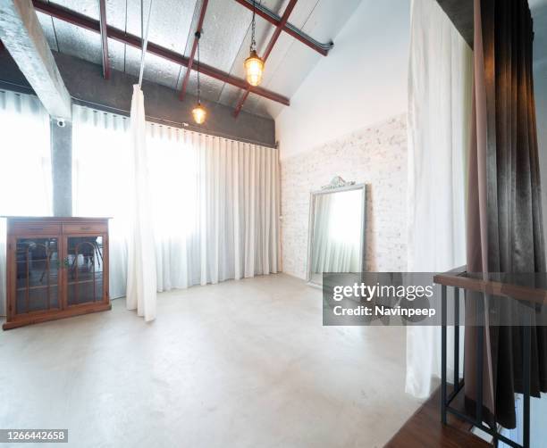 industrial loft apartment, fitting room - backstage curtain stock pictures, royalty-free photos & images