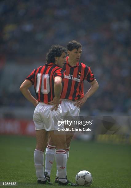 Roberto Donadoni and Marco Van Basten of AC Milan wait to play during a Serie A match in Italy. \ Mandatory Credit: Chris Cole/Allsport