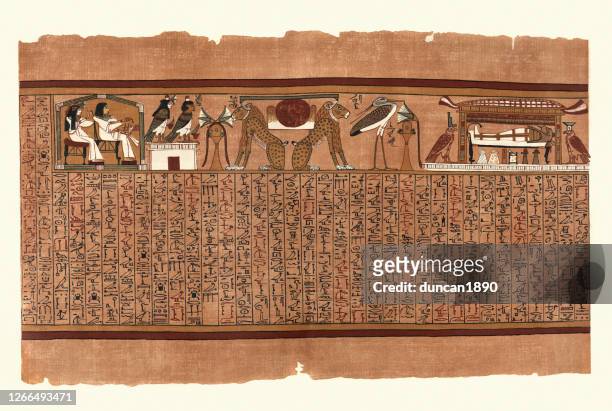 bildbanksillustrationer, clip art samt tecknat material och ikoner med papyrus av ani, forntida egyptiska, lions igår och morrow - egypt