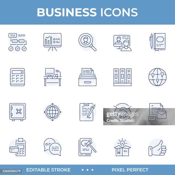 business plan editable stroke line icons - workflow optimization stock illustrations