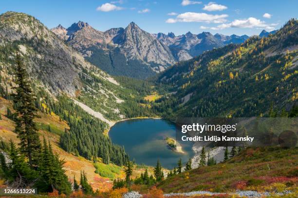 looking down on lake ann - methow valley stock pictures, royalty-free photos & images