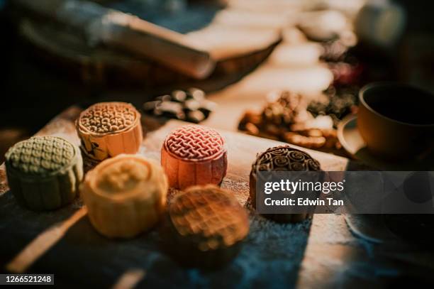 chinese traditional mid-autumn snow skin mooncake - mooncake stock pictures, royalty-free photos & images