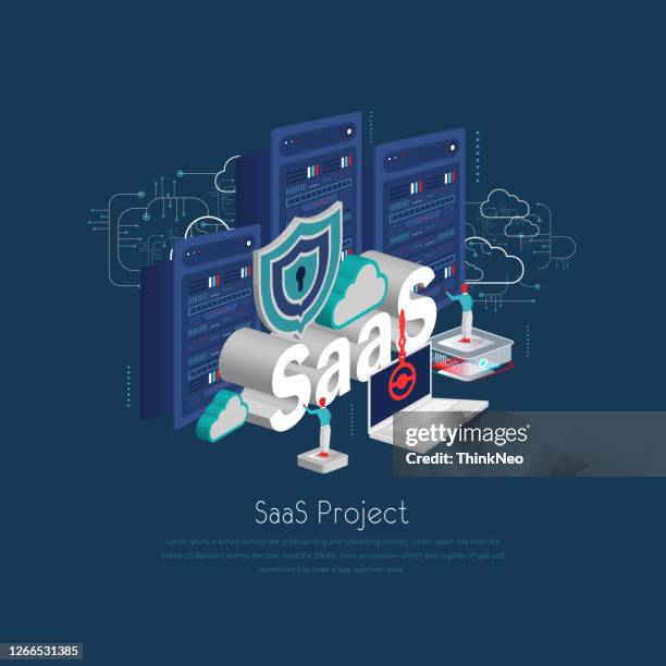 saas business cloud technology trend stock illustration - mainframe stock illustrations