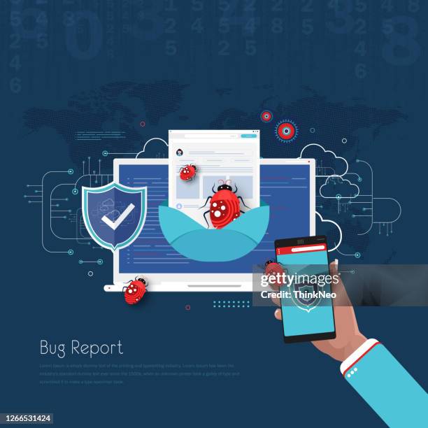 computer virus. the computer is infected. search bug concept - phishing attack stock illustrations