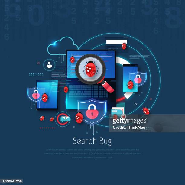 bug and virus in the programming code stock illustration - computer virus stock illustrations