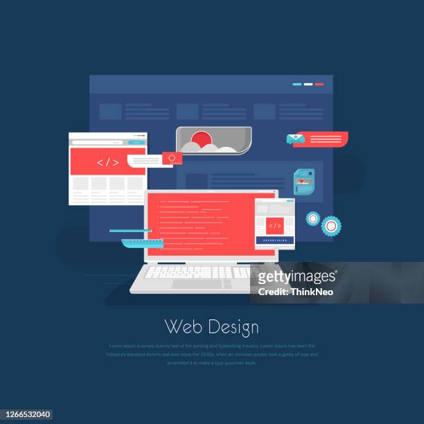 web development, optimization, user experience, user interface in e-commerce. website layout elements - web design stock illustrations