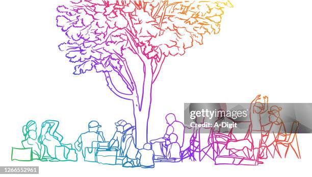 public park picnic rainbow - reunion stock illustrations