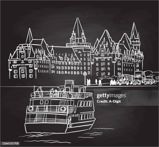 hotel in old europe chalkboard - spartan cruiser stock illustrations