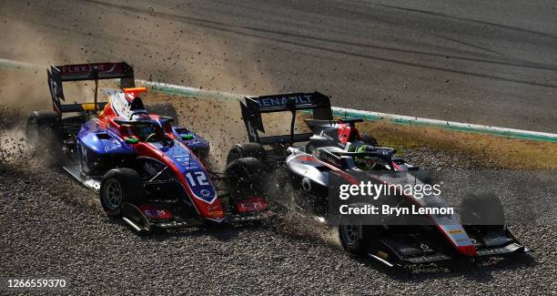 Max Fewtrell of Great Britain and Hitech Grand Prix and Olli Caldwell of Great Britain and Trident crash during race two of the Formula 3...