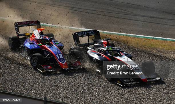 Max Fewtrell of Great Britain and Hitech Grand Prix and Olli Caldwell of Great Britain and Trident crash during race two of the Formula 3...