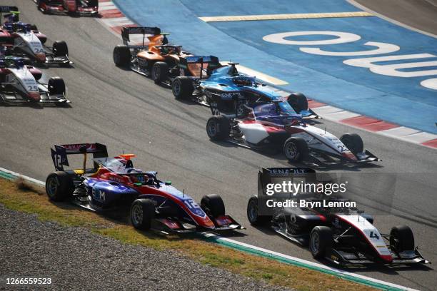 Max Fewtrell of Great Britain and Hitech Grand Prix and Olli Caldwell of Great Britain and Trident crash during race two of the Formula 3...