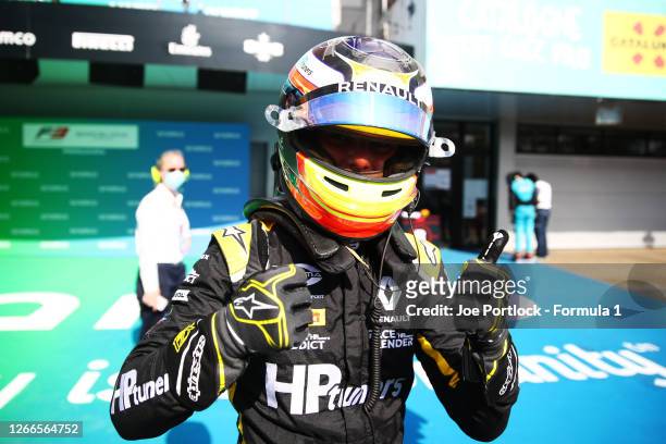 Race winner Oscar Piastri of Australia and Prema Racing celebrates in parc ferme during race two of the Formula 3 Championship at Circuit de...