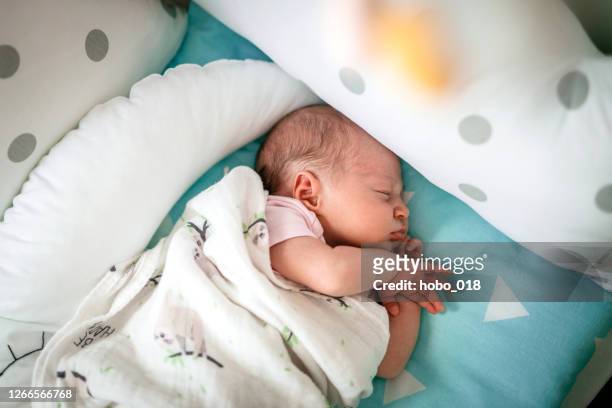 nyfödd bebis sover i sin spjälsäng - baby cot bildbanksfoton och bilder