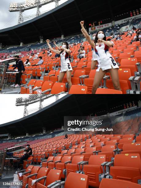 Image Numbers 1258675245 and 1266572051 In this composite image has been made between the day Korean Baseball first accepted fans after the...