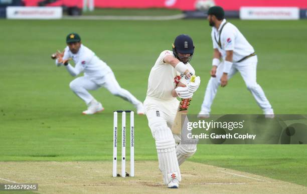 Asad Shafiq of Pakistan takes a catch to dismiss Rory Burns of England during Day Four of the 2nd #RaiseTheBat Test Match between England and...