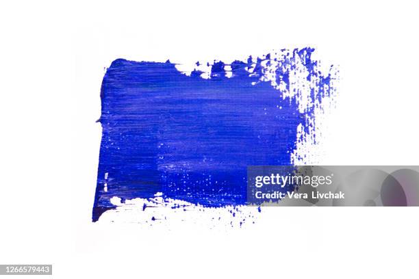 classic blue oil paint stroke isolated on white background. - fumigation photos et images de collection