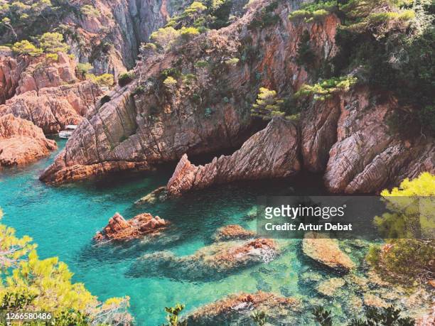 stunning costa brava coast with transparent water and rock formations. - province de gérone photos et images de collection
