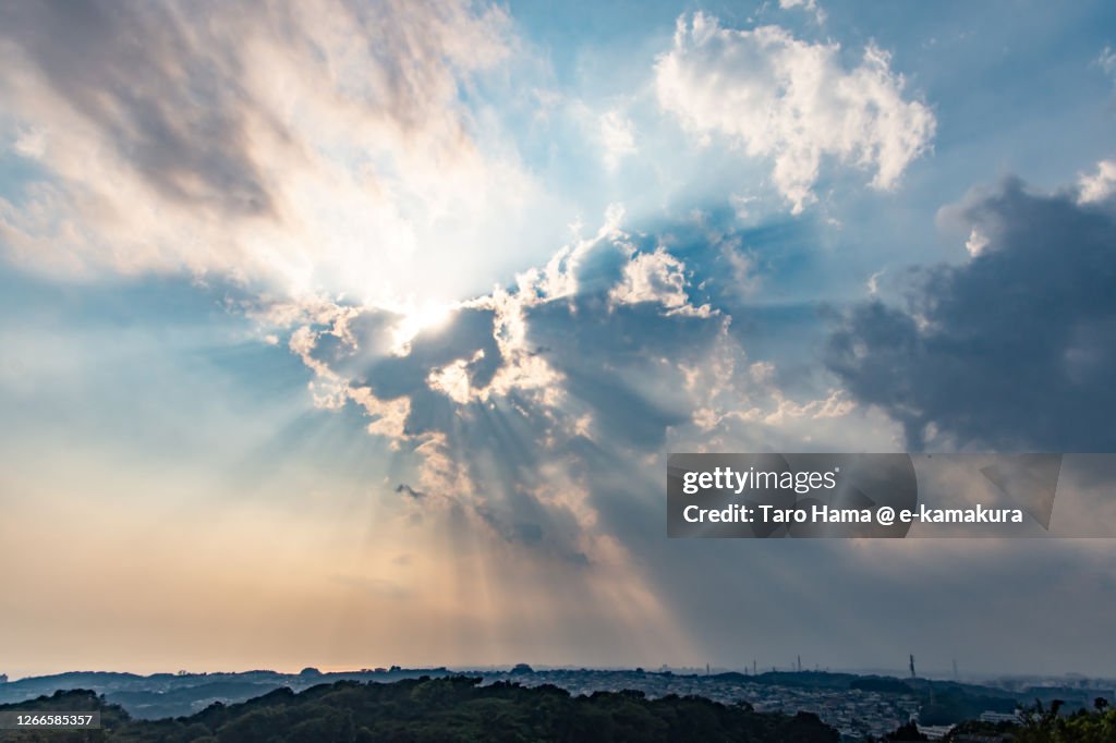 Sunset sunbeam on the residential district by the sea in Kanagawa prefecture of Japan