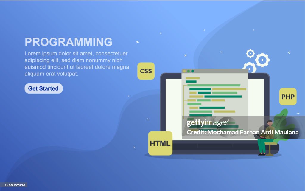 Programming Landing Page Template Flat Design Concept Of Web Page ...
