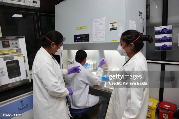 Researchers conduct Corona virus diagnostic tests on August 13,2020 at the Translational Health Science Technology Institute in Faridabad, India....