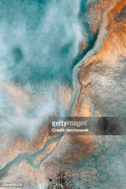 aerial view of beautiful natural shapes and textures - river stock pictures, royalty-free photos & images