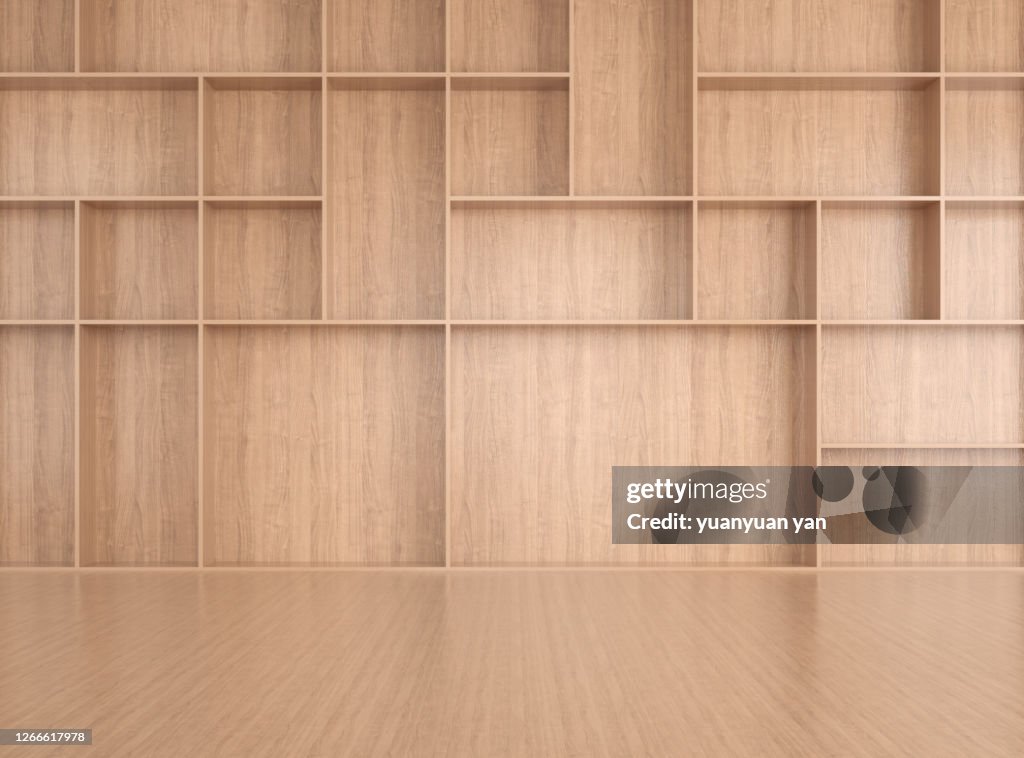 3D rendering wooden shelf background