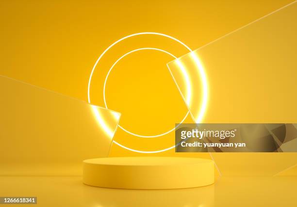 3d rendering product background - yellow stock-fotos und bilder