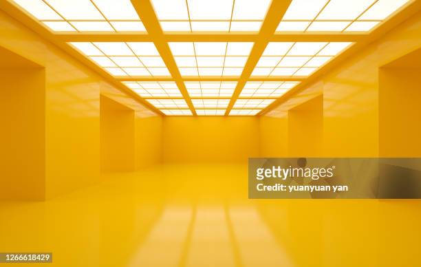 3d rendering exhibition background - yellow stock-fotos und bilder