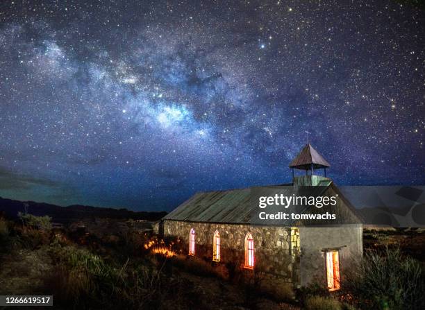 milky way over church in terlingua, tx - texas church stock pictures, royalty-free photos & images