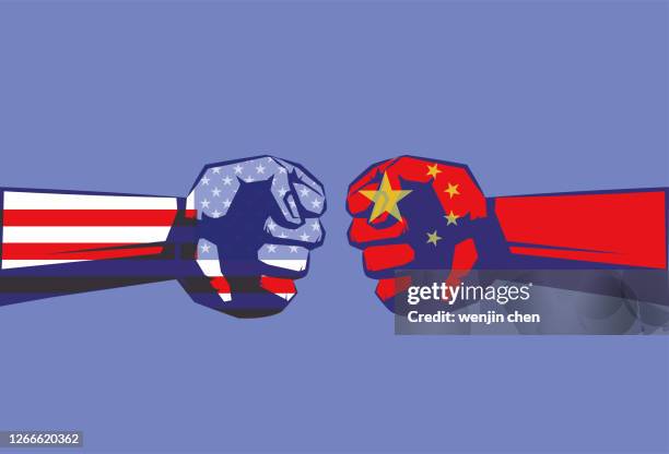 politische und wirtschaftliche konfrontation zwischen china und den vereinigten staaten - confrontation stock-grafiken, -clipart, -cartoons und -symbole