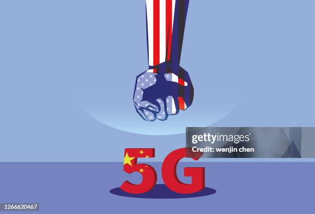 ilustraciones, imágenes clip art, dibujos animados e iconos de stock de ee.uu. reprime el 5g de china - fight cloud