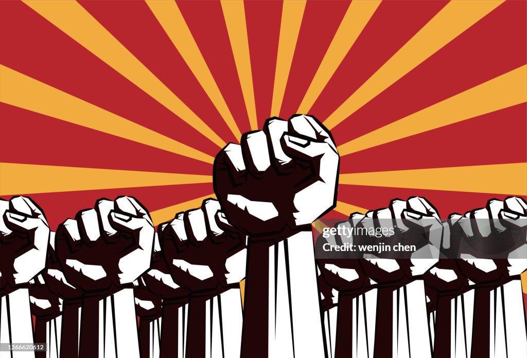 Fist male hand, proletarian protest symbol.