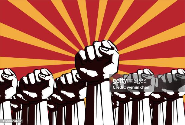 fist male hand, proletarian protest symbol. - punching stock illustrations