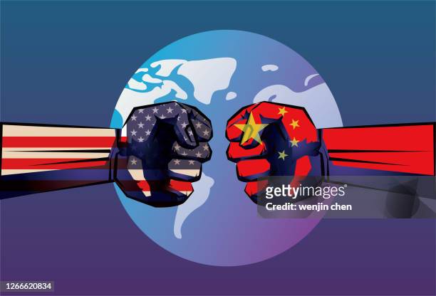 ilustrações, clipart, desenhos animados e ícones de china e estados unidos confronto político e econômico, guerra comercial - us china trade war