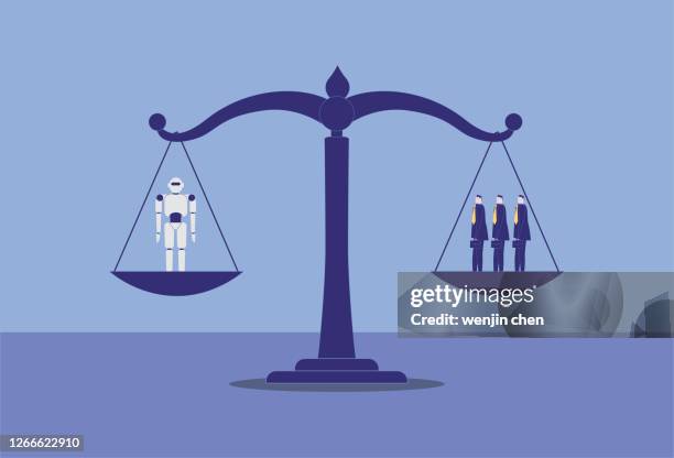 libra and robots, crowd - man touch screen stock illustrations