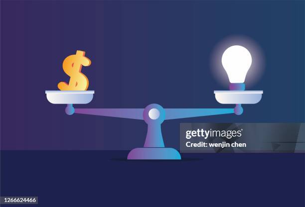 libra with dollars, electric light - incandescent light bulb stock illustrations