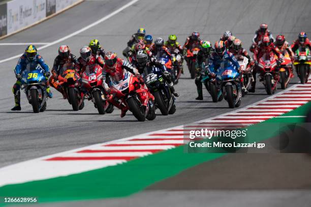 Jack Miller of Australia and Pramac Racing leads the field during the MotoGP race during the MotoGP Of Austria - Race at Red Bull Ring on August 16,...