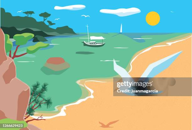 schöne landschaft im mittelmeer - mittelmeer stock-grafiken, -clipart, -cartoons und -symbole