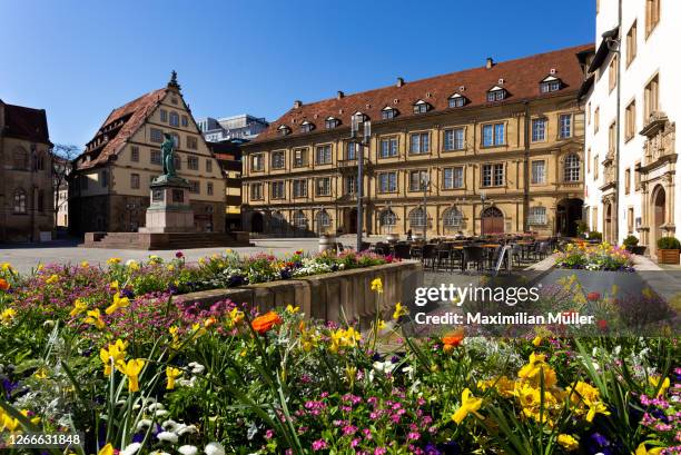 schillerplatz (schiller square) in spring, stuttgart, baden-württemberg, germany - stuttgart schillerplatz foto e immagini stock