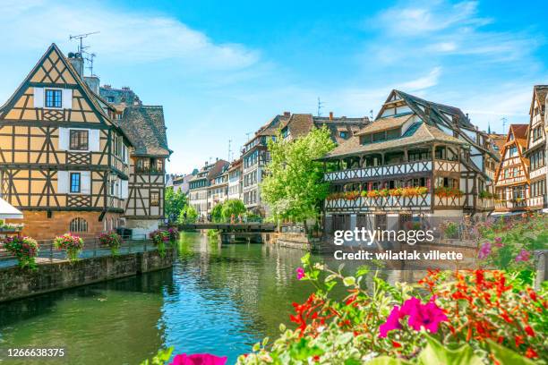 strasbourg traditional half-timbered houses in la petite france - strasbourg stock pictures, royalty-free photos & images