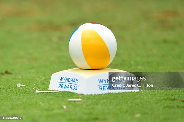 Detail of a tee marker during the final round of the Wyndham Championship at Sedgefield Country Club on August 16, 2020 in Greensboro, North Carolina.