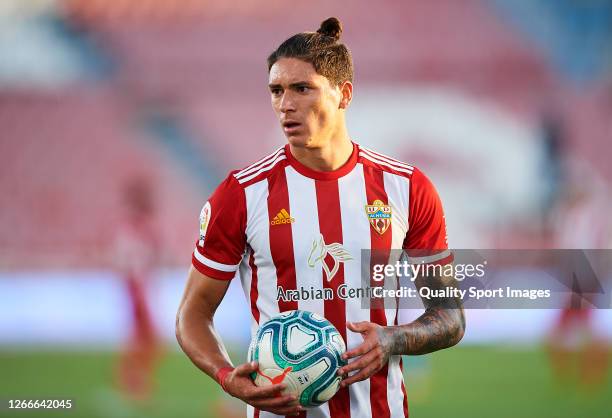 Darwin Nunez of Almeria looks on during the La Liga Smartbank Playoffs match between Almeria and Girona at Municipal de Los Juegos Mediterraneos on...