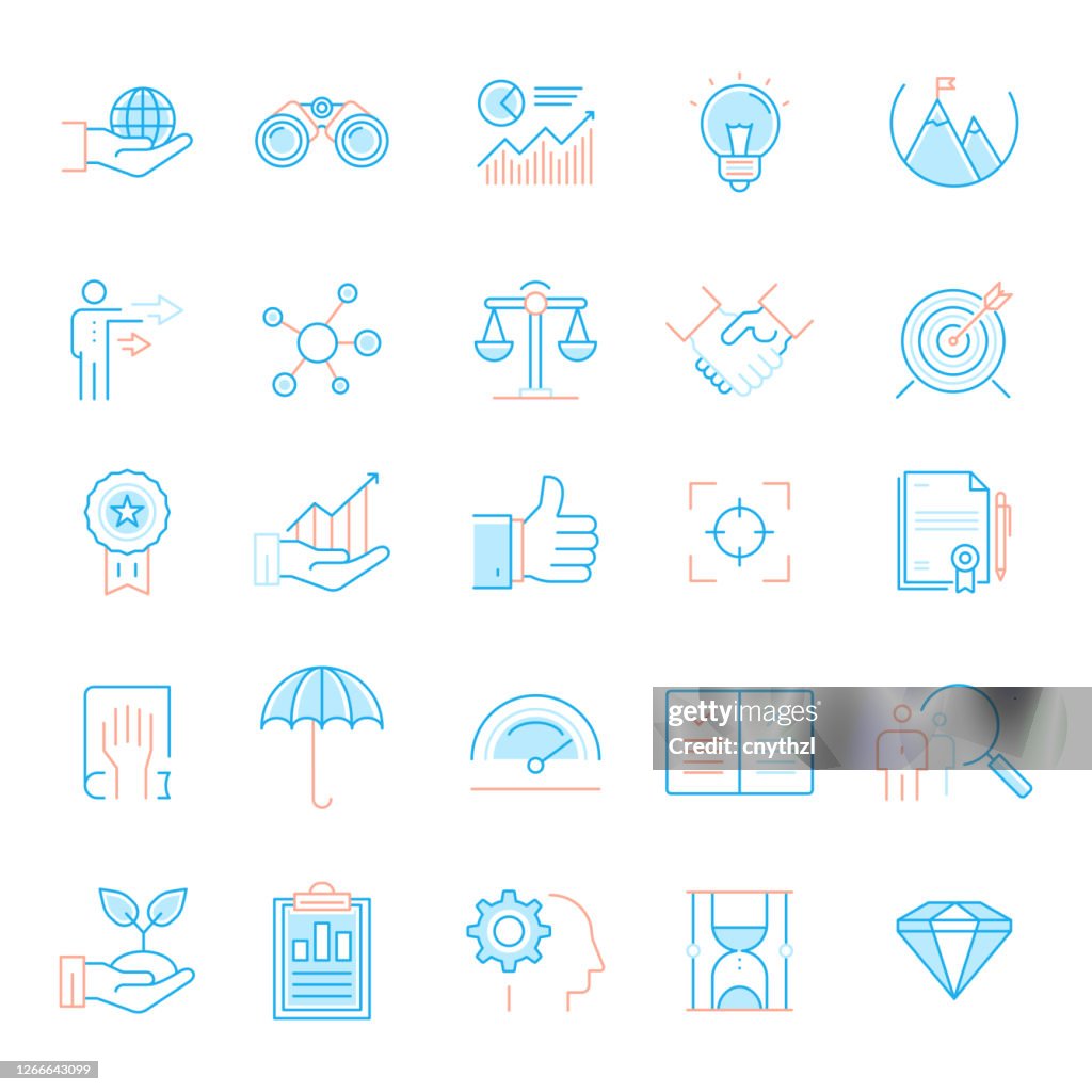 Set of Core Values Related Flat Line Icons. Simple Outline Symbol Icons.