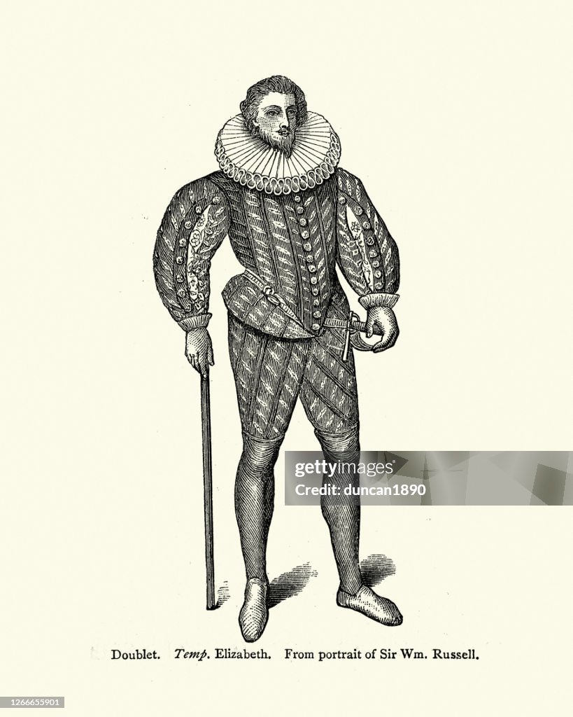 Neck Ruff Drawing Elizabethan Mens Fashion Man Wearing Doublet Neck Ruff High-Res Vector ...