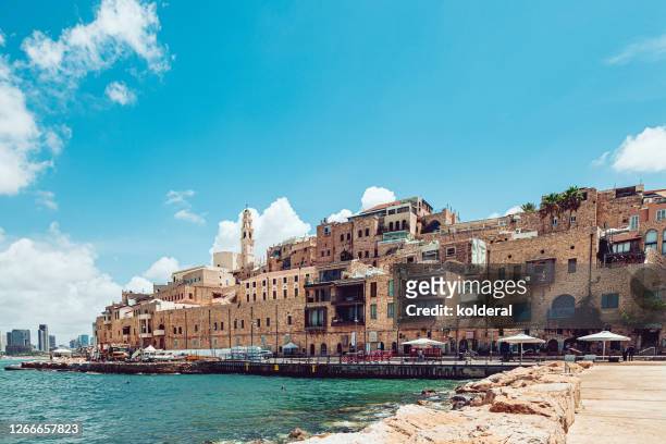 jaffa historic district against blue sky - israel food stock pictures, royalty-free photos & images