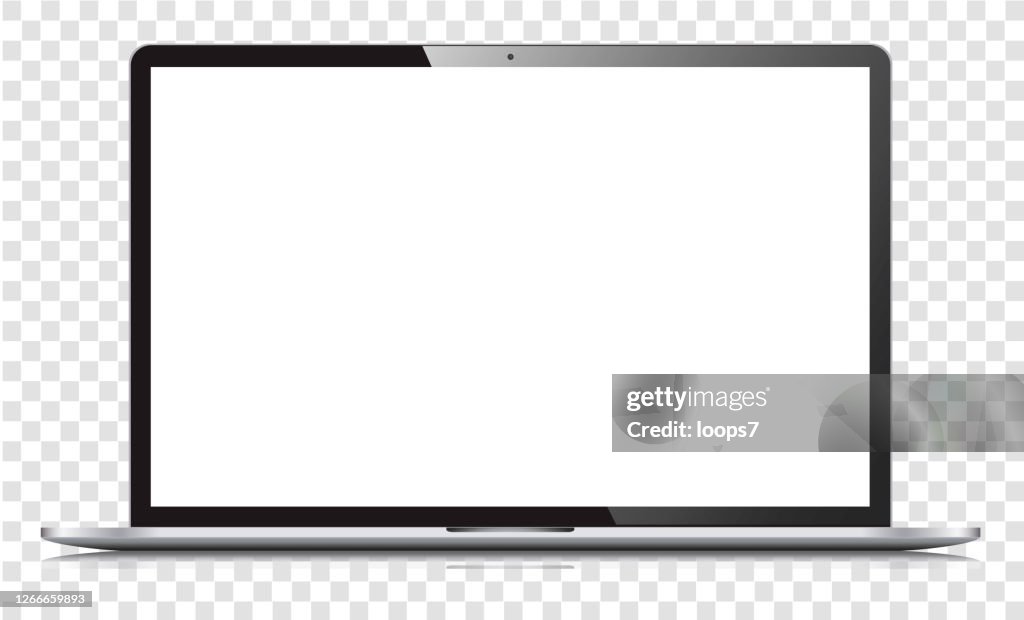 Blank white screen laptop isolated