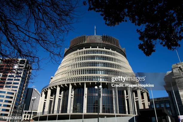 General view of the Beehive on August 17, 2020 in Wellington, New Zealand. Prime Minister Jacinda Ardern announced today that New Zealand's General...